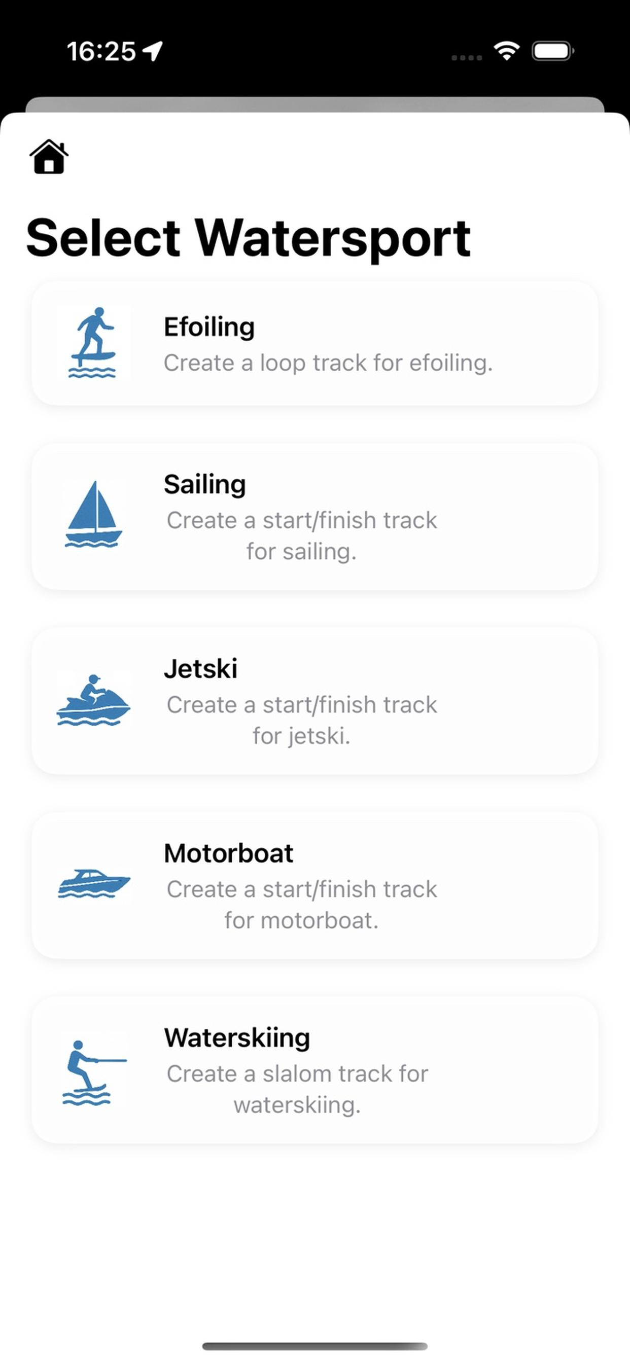 Select Watersport Screen